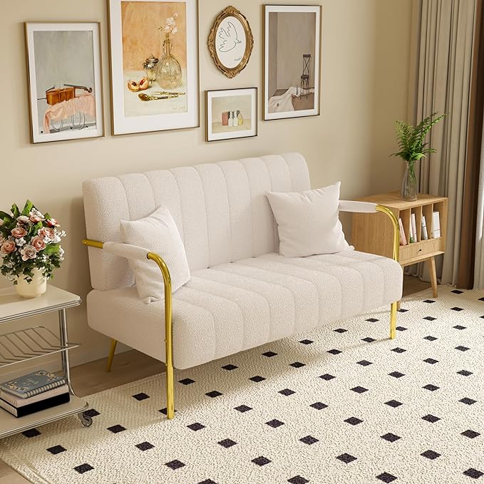 NicBex Sectional Couch Sofa with 2 Pillows Modern Cloud Couch for Living Room Furniture Sets with Metal Legs and Sponge Filled, Modular Sofa for Living Room, Bedroom, Apartment, 58.66" L, White - LeafyLoom