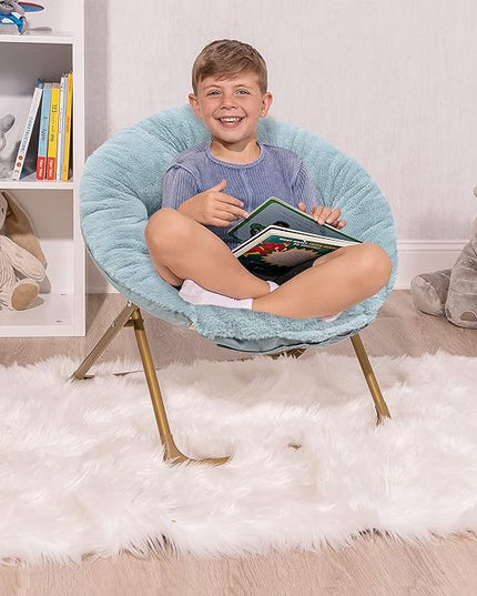 Milliard Mini Cozy Chair for Kids, Sensory Faux Fur Folding Saucer Chair for Toddlers, Blue - LeafyLoom