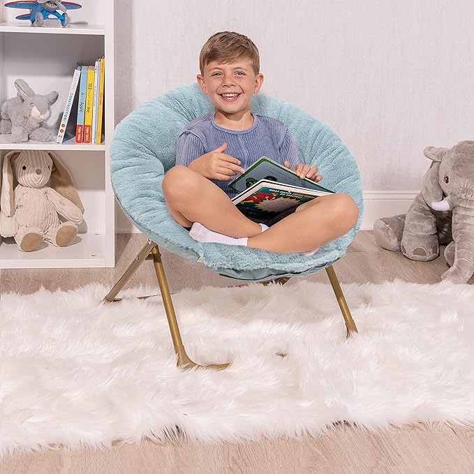 Milliard Mini Cozy Chair for Kids, Sensory Faux Fur Folding Saucer Chair for Toddlers, Blue - LeafyLoom
