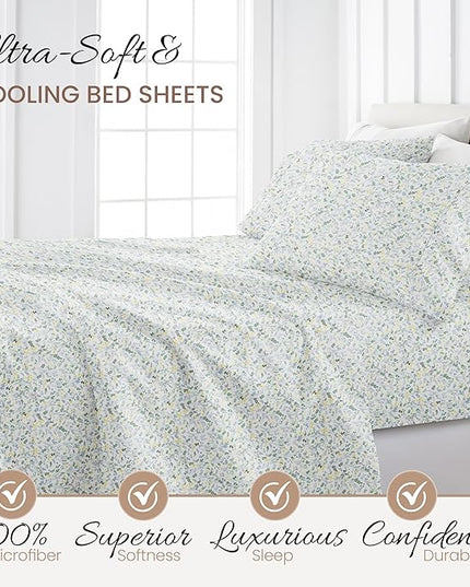 Linen Market 4 Piece King Bedding Sheet Set (Light Blue Floral) - Sleep Better Than Ever with These Ultra-Soft & Cooling Bed Sheets for Your King Size Bed - Deep Pocket Fits 16" Mattress - LeafyLoom