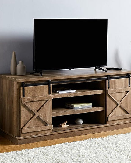 ROCKPOINT 60inch Entertainment TV Stand Media Console Industrial Cabinet, Dark Oak - LeafyLoom