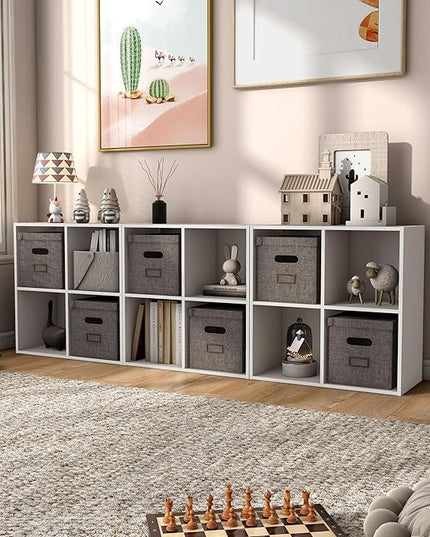 Apexa 4 Cube Storage Organizer Shelves, Stackable Wood Bookcase Fits Cubby Bins for Organization, Dorm Teen Room Decor & Home Office, Greige - LeafyLoom