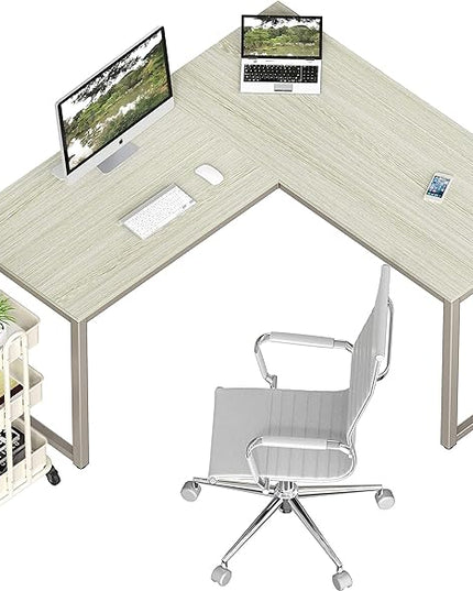 SHW Home Office 55"x60" Large L Shaped Corner Desk, Maple - LeafyLoom