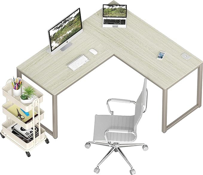 SHW Home Office 55"x60" Large L Shaped Corner Desk, Maple - LeafyLoom