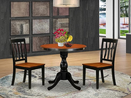 East West Furniture Eden 3 Piece Kitchen Set for Small Spaces Contains a Round Dining Room Table with Pedestal and 2 Solid Wood Seat Chairs, 30x30 Inch, ESAN3-BCH-W - LeafyLoom