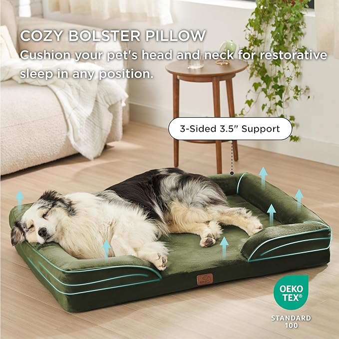Bedsure Orthopedic Dog Bed for Extra Large Dogs - XL Washable Dog Sofa Beds Large, Supportive Foam Pet Couch Bed with Removable Washable Cover, Waterproof Lining and Nonskid Bottom, Winter Moss BEDSURE