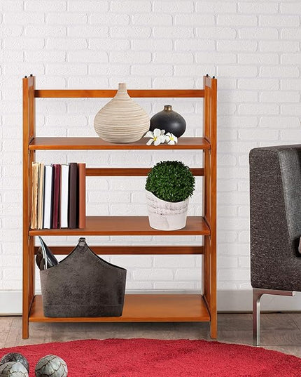 Casual Home 3-Shelf Folding Stackable Bookcase (27.5" Wide)-Honey Oak - LeafyLoom
