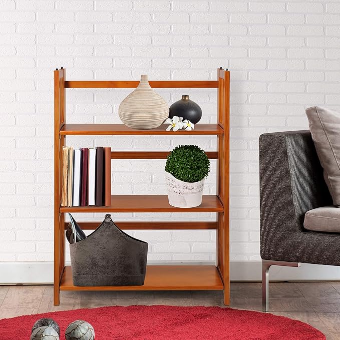 Casual Home 3-Shelf Folding Stackable Bookcase (27.5" Wide)-Honey Oak - LeafyLoom