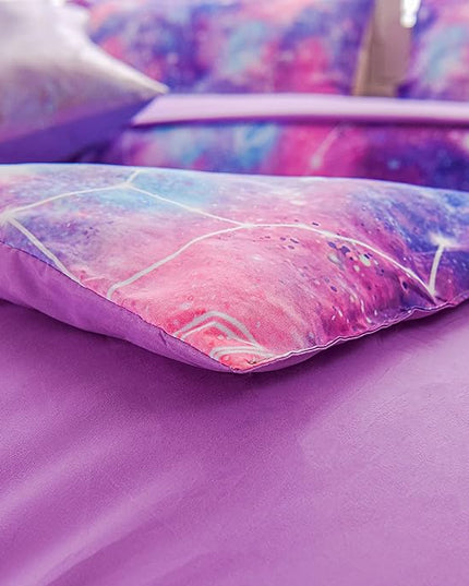Btargot Lightweight Microfiber 6 Piece Comforter Set, Tie Dye Galaxy Constellation Pattern Bedding Set for Boys Girls Teen, Queen Purple - LeafyLoom