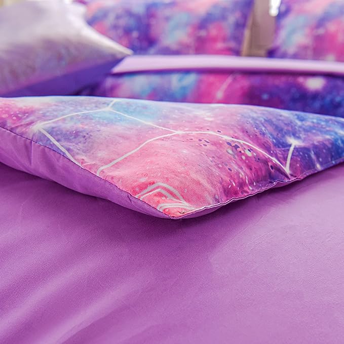Btargot Lightweight Microfiber 6 Piece Comforter Set, Tie Dye Galaxy Constellation Pattern Bedding Set for Boys Girls Teen, Queen Purple - LeafyLoom