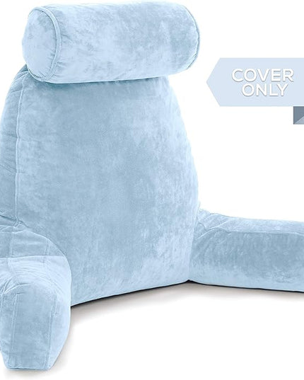 Husband Pillow XXL Cover Only Sky Blue, Cozy Microfiber Bed Rest Pillow Cover with Arms - Array of Colors - Generous Side and Back Pockets for Your Favorite Comfy Reading Pillow - LeafyLoom