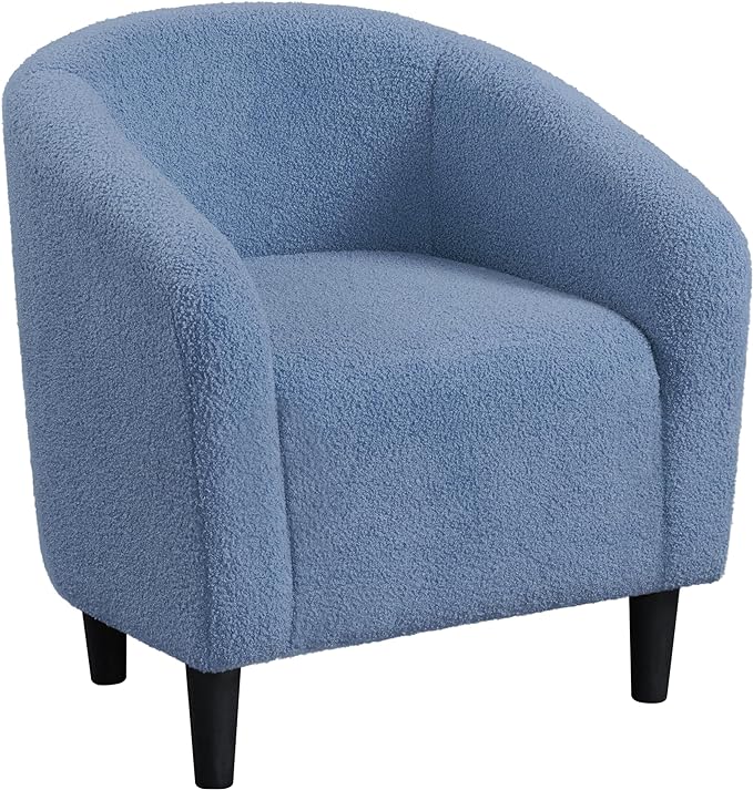 Yaheetech Accent Barrel Chair, Boucle Fabric Club Chair, Furry Sherpa Elegant Armchair with Cozy Soft Padded, Suitable for Living Room Bedroom Reception Room Office, Blue - LeafyLoom