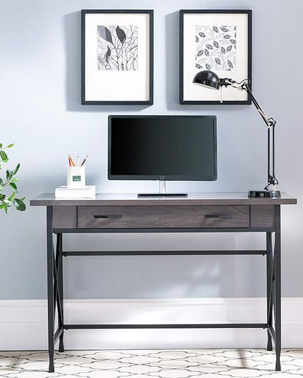 Leick Home 23400 Chisel & Forge Writing Computer Desk with Drop Front Keyboard Drawer, Smoke Gray and Matte Black - LeafyLoom