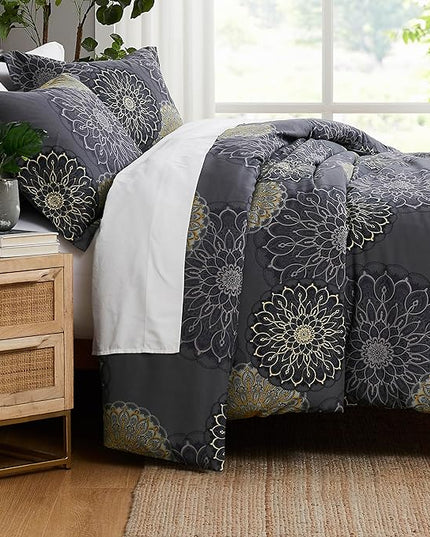 Southshore Fine Living, Inc. Oversized Full/Queen Comforter Bedding Set, Down Alternative Boho Bedspread, Paisley Floral Comforter, Full Size/Queen with 2 Matching Shams, Midnight Floral Black - LeafyLoom