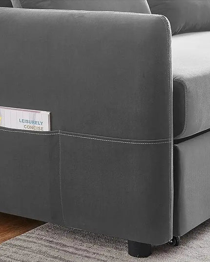 57.1" Convertible Sofa Bed, 3 in 1 Multi-Functional Lounge Chair Sleeper Loveseat , Pull Out Couch Guest Bed Futon Sofabed Sofacama with Adjustable Backrest and Side Pockets for Living Room Office - LeafyLoom