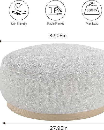 Round Ottoman Coffee Table, Modern Boucle Upholstered Center Table for Living Room Circle Accent Coffee Table for Bedroom Entryway Office - LeafyLoom