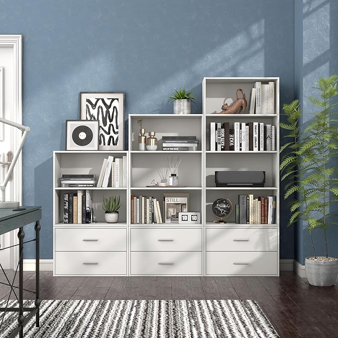 Apexa 3-Tier Cube Storage Organizer Shelves, Stackable Wood Bookcase Fits Cubby Bins for Organization, Dorm Teen Room Decor & Home Office, White - LeafyLoom