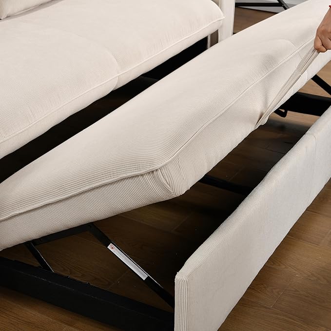 3 in 1 Oversized Convertible Loveseat Sleeper Sofa Bed,Soft Corduroy Upholstered Queen Love Seats Sofabed W/Pull Out Sleep Couch,Comfortable Cushions and Padded Armrests for Living Room - LeafyLoom