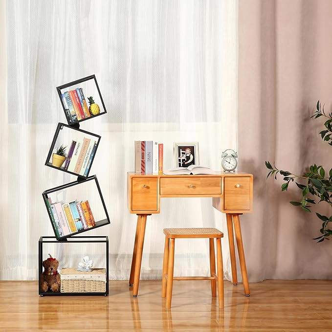 Bookshelf 2024 NEW, 4-Tier Bookshelves, 49.2" Tall Black Bookshelf, Book Shelf, Bookcase, Modern Bookshelf, Storage Shelves for CDs/Books/Collections, Display Shelf, Livingroom, Bedroom, Office - LeafyLoom