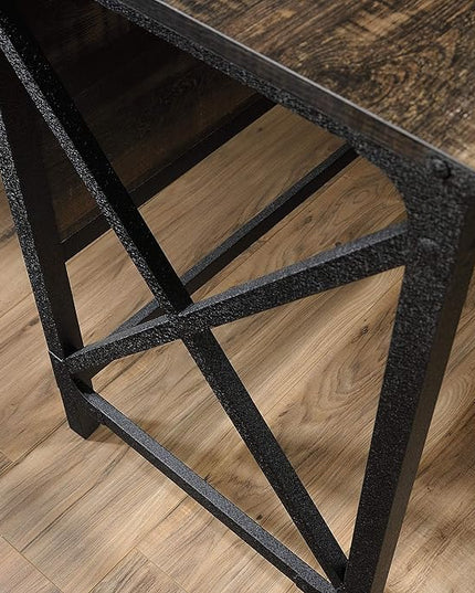 Sauder Steel River L-Shaped Desk, L: 59.84" x W: 57.32" x H: 29.53", Carbon Oak Finish - LeafyLoom