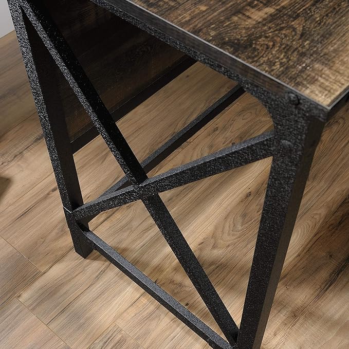 Sauder Steel River L-Shaped Desk, L: 59.84" x W: 57.32" x H: 29.53", Carbon Oak Finish - LeafyLoom