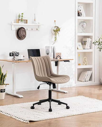 YOUNIKE Office Chair Swivel Desk Chair Upholstered Faux Leather Height Adjustable with Wheels Computer Task Chair Modern Rolling Armless Ergonomic High Back, Khaki, Loads 300 lbs - LeafyLoom