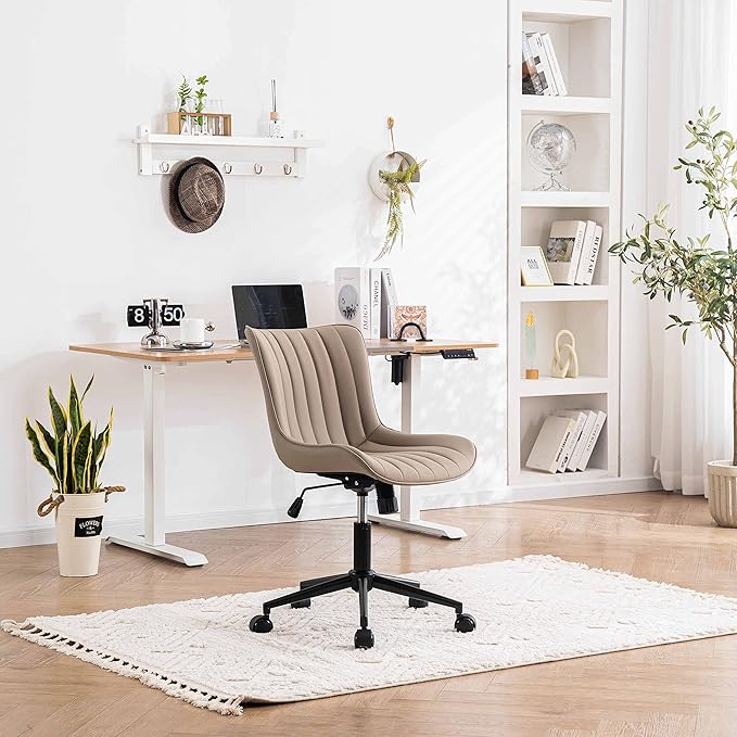 YOUNIKE Office Chair Swivel Desk Chair Upholstered Faux Leather Height Adjustable with Wheels Computer Task Chair Modern Rolling Armless Ergonomic High Back, Khaki, Loads 300 lbs - LeafyLoom