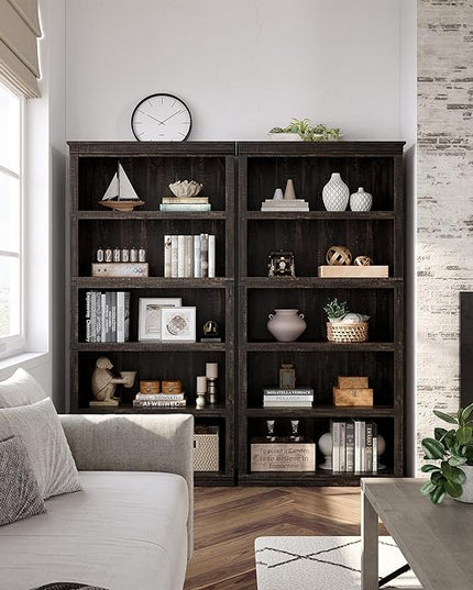 GAOMON 5 Tier Bookcase, Farmhouse Book shelf with Storage Open Display Bookshelves, 67.4" Tall Book Case Wooden 5 Shelf Bookcase Home Decor Furniture for Home Office, Living Room, Bed Room - Oak - LeafyLoom