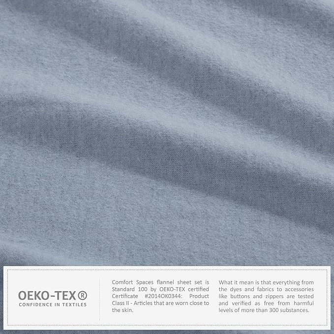 Comfort Spaces Cotton Flannel Breathable Warm Deep Pocket Sheets With Pillow Case Bedding, Twin, Solid Blue, 3 Piece - LeafyLoom