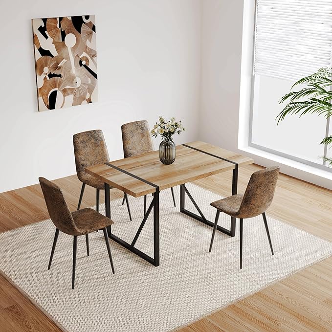 NicBex Dining Chairs Set of 4 Modern Upholstered Linen Dining Room Kitchen Chairs with Black Metal Legs,Side Chairs for Dining Room, Kitchen,Living Room, and Restaurants,Brown - LeafyLoom