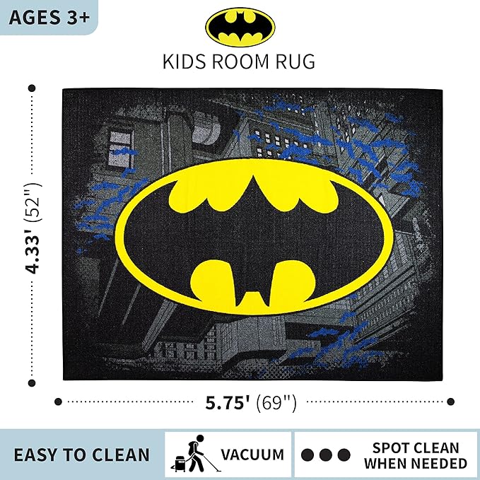 Franco Kids Room Non Slip Area Rug, 69 in x 52 in, Batman - LeafyLoom