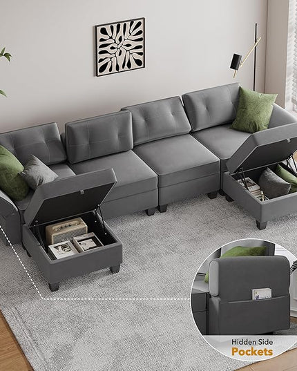Modular Sectional Sofa, Convertible Sectional Couches for Living Room U Shaped Sofa Couch with Storage Ottoman, High Supportive 6 Seats Reversible Sectionals 113'' with Chaise, Dark Grey - LeafyLoom