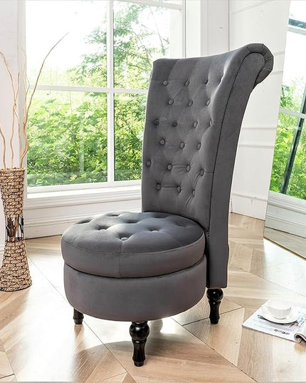 Royal Velvet Accent Chair for Vanity with Storage and Luxurious Upholstery, Retro Design and Versatile Usage for Living Room, Bedroom, Lounge and Office, Grey - LeafyLoom