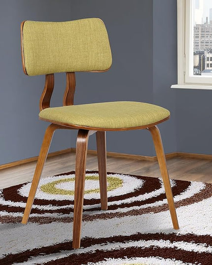 Armen Living Jaguar Mid Century Modern Upholstered Fabric and Walnut Wood Dining Accent Chair for Kitchen Table Desk Vanity, 20D x 18W x 29H in, Green - LeafyLoom