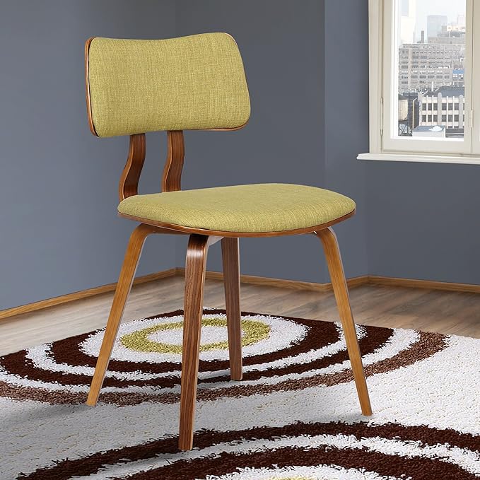 Armen Living Jaguar Mid Century Modern Upholstered Fabric and Walnut Wood Dining Accent Chair for Kitchen Table Desk Vanity, 20D x 18W x 29H in, Green - LeafyLoom