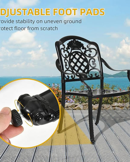DWVO 5 Piece Outdoor Furniture Cast Aluminum Patio Dining Sets, All-Weather Patio Bistro Sets with 4 Chairs, 30 Inches Round Table with Umbrella Hole, Adjustable Feet for Balcony Backyard Deck Garden - LeafyLoom