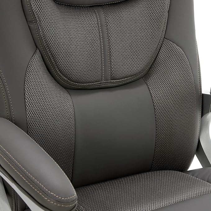 Serta Executive Office Padded Arms, Adjustable Ergonomic Gaming Desk Chair with Lumbar Support, Faux Leather and Mesh, Light Gray - LeafyLoom