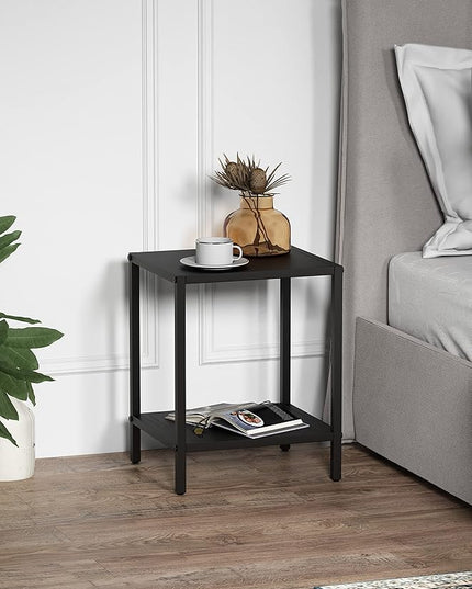 Black Metal Nightstand - 2 Shelf Multipurpose End Table Sturdy Sturdy Bedside Table Easy to Clean Suitable for Function As a Night Stand,End Table,Side Table (Black) - LeafyLoom