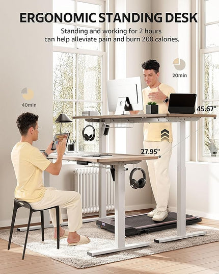 Electric Standing Desk Adjustable - 63 x 24 Inch Sit Stand up Desk with Cable Management - 3 Memory Preset Adjustable Height Desk Computer Home Office Desk - LeafyLoom