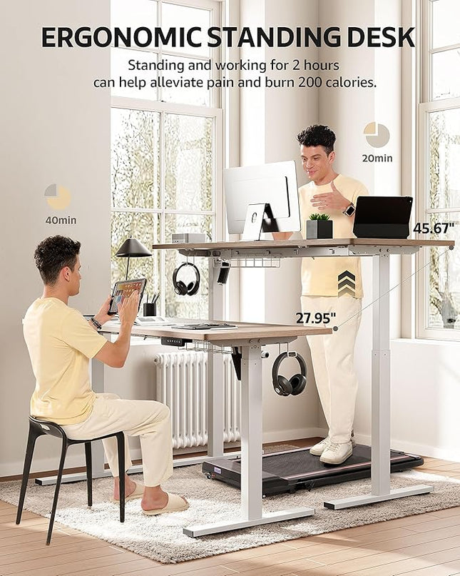 Electric Standing Desk Adjustable - 63 x 24 Inch Sit Stand up Desk with Cable Management - 3 Memory Preset Adjustable Height Desk Computer Home Office Desk - LeafyLoom