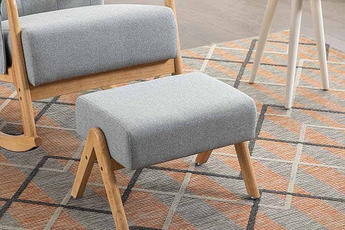 Armchair with Ottoman, Mid-Century Upholstered Accent Nursery, Glider Rocker Thick Cushion, Comfy Indoor Leisure Lounge Living Room, Bedroom, Office, Rocking Chair, Gray - LeafyLoom
