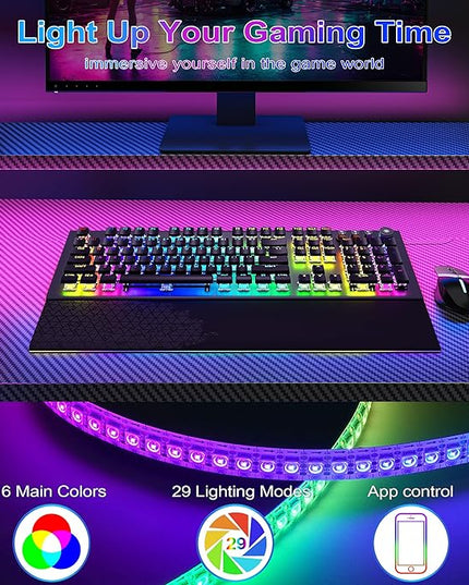 Wonder Comfort L Shaped 51 Inch Computer Desk with LED Lights，Corner Gaming Table Cup Holder Power Outlets/Monitor Stand for Home Office, Black - LeafyLoom