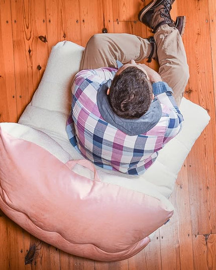 Big Joe Roma Bean Bag Chair, Oat Sherpa and Desert Rose, Vegan Suede, 3 feet - LeafyLoom