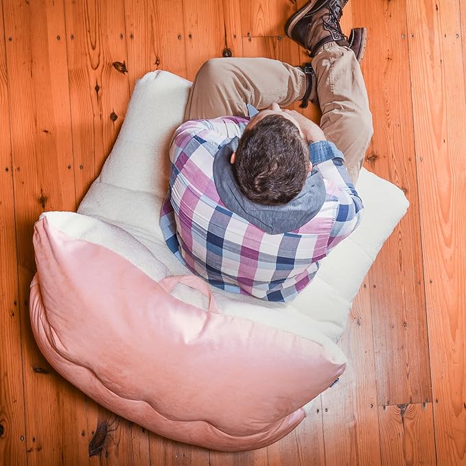 Big Joe Roma Bean Bag Chair, Oat Sherpa and Desert Rose, Vegan Suede, 3 feet - LeafyLoom