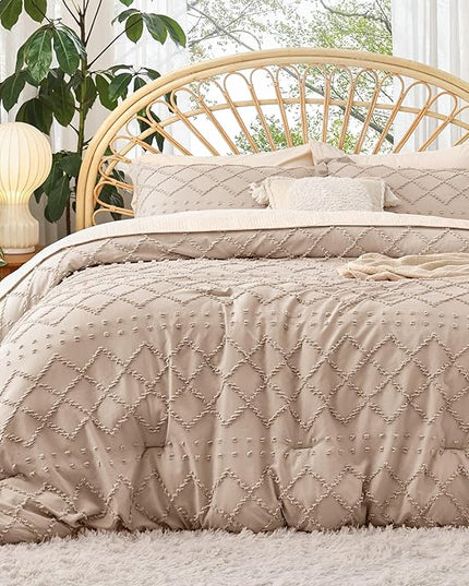 Bedsure King Size Comforter Set - Warm Tan Boho Tufted Shabby Chic Bedding Comforter Set, 3 Pieces Vintage Farmhouse Bed Set for All Seasons, Fluffy Soft Bedding Set with 2 Pillow Shams - LeafyLoom