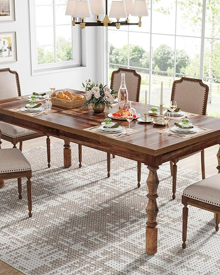 Tribesigns 62” Wood Dining Table for 4-6 People, Farmhouse Large Rectangle Kitchen Table, Dinner Table Kitchen & Dining Room Furniture with Carved Turned Legs - LeafyLoom