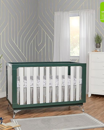 Sweetpea Baby Ultra Modern 4-in-1 Convertible Crib in Green in Olive, Greenguard Gold Certified , 58.5x30x47 Inch (Pack of 1) - LeafyLoom