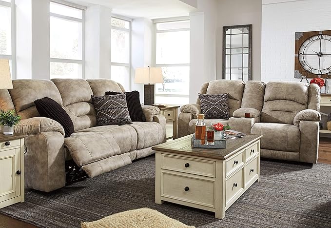Signature Design by Ashley Bolanburg Farmhouse Lift Top Coffee Table with Drawers, Antique Cream & Brown - LeafyLoom