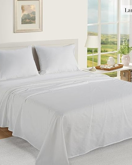 LANE LINEN 100% Egyptian Cotton Bed Sheets - 1000 Thread Count 4PC Calking Sheets Set, Long Staple Cotton Bedding Sheets, Luxury Hotel Sheets, Fits Upto 16" Mattress, Swiss Dot - White - LeafyLoom
