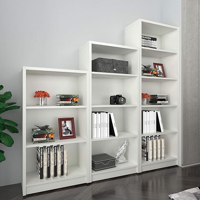Sunon 4 Shelf Wood Bookcase Freestanding Display Shelf Adjustable Layers Bookshelf for Home Office Library Small Narrow Space (White, 4-Layers) - LeafyLoom